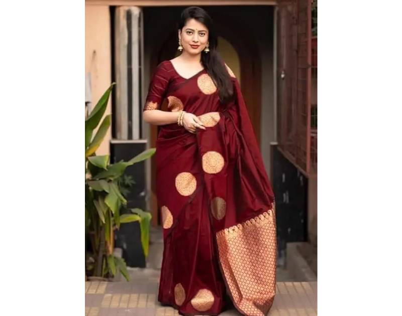 Premium Silk Saree Maroon Color – Apsan Screen Print. Factory Price - Save $22