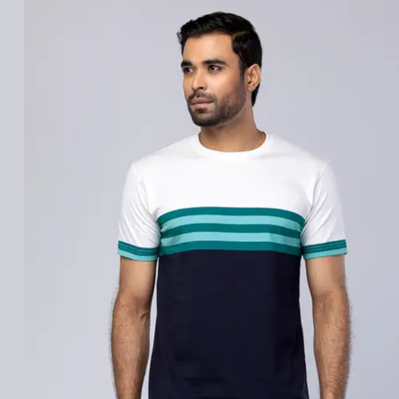White And Midnight Blue Cotton T-Shirt