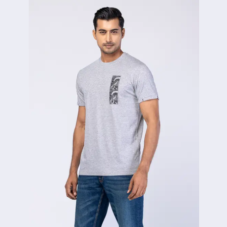 Grey Printed Cotton T-Shirt