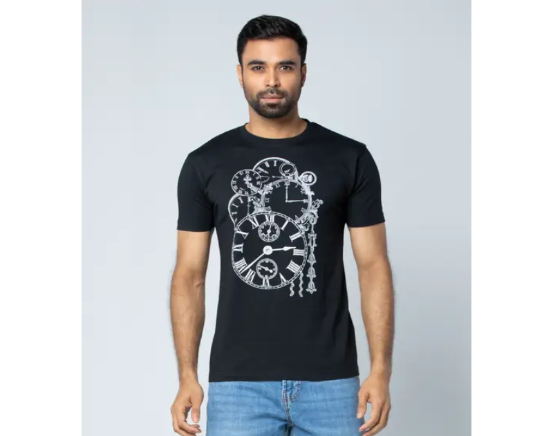 Black Printed Cotton T-Shirt