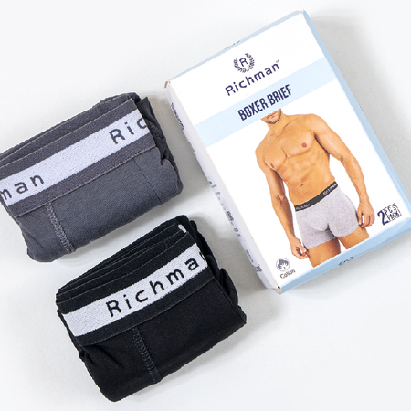 Men’s 2 Pack Cotton Boxers by RICHMAN (Black & Ash)