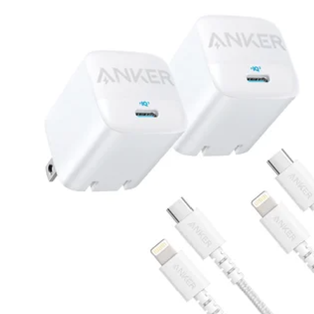 Anker 30W Charger with USB-C to Lightning Cable, 2-pack