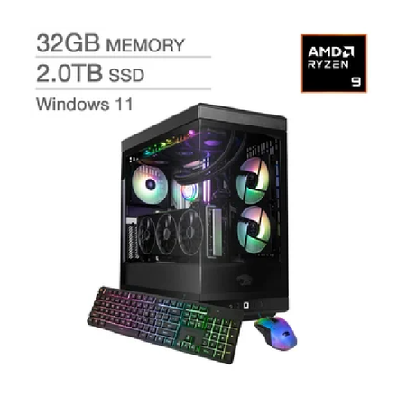 iBUYPOWER Y40 Gaming Desktop, AMD Ryzen 9 9900X – 32GB RAM, 2 TB SSD, 16 GB AMD Radeon RX 9070