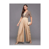 Miss Chase Women's Multicolored-Base Beige Square Neck Half Sleeve Geometric Pleated  Regular - Length Silk Jumpsuit