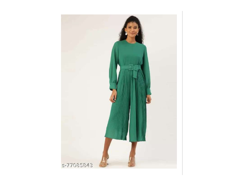 Solid Green Jumsuit With Belt