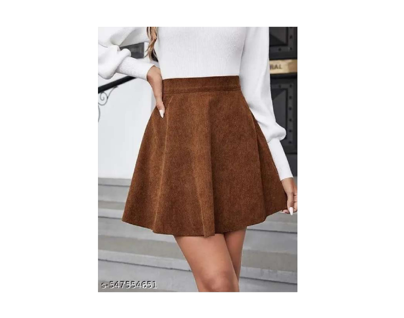 New Designer High Waist Ribbed Knit Mini  Flare Skirt - Trendy Skater Skirt - Chocolate Brown  Skirt For Women