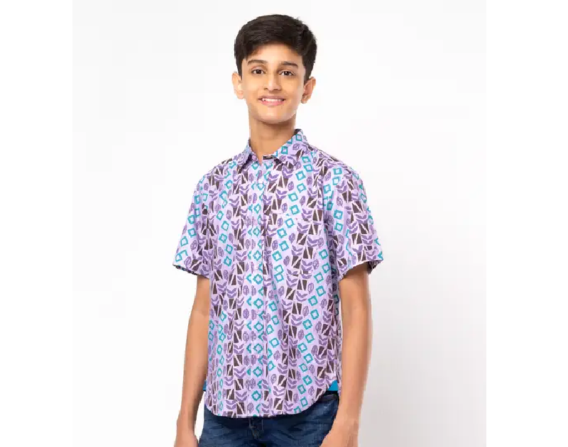 Periwinkle Printed Viscose-Cotton Shirt