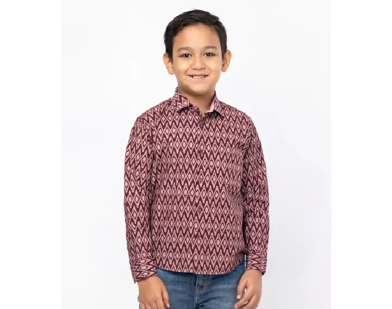 Brown And Dusty Pink Printed Cotton Shirt