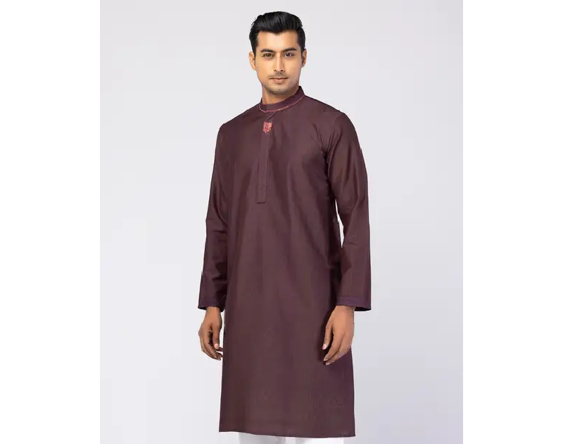Coffee And Plum Embroidered Joysree Silk Panjabi