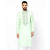 Mint Green Embroidered Viscose-Cotton Panjabi