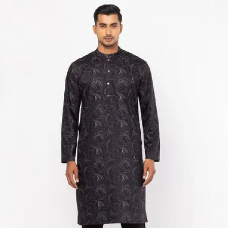 Black Printed Cotton Panjabi Pajama Set