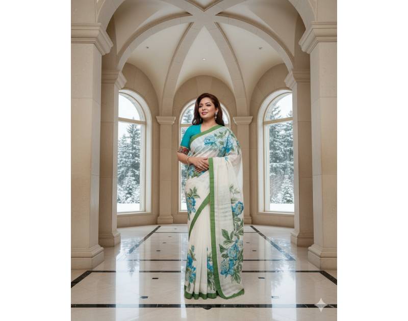 Jamdani Saree with Applique and Embroidery Work, Piping Border & Tassel Pallu. Factory Price. Factory Price - Save $78
