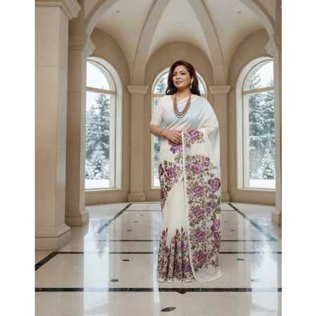 Jamdani Saree with Zardosi & Embroidery Work, Cord Piping Border & Tassel Pallu. Factory Price - Save $95