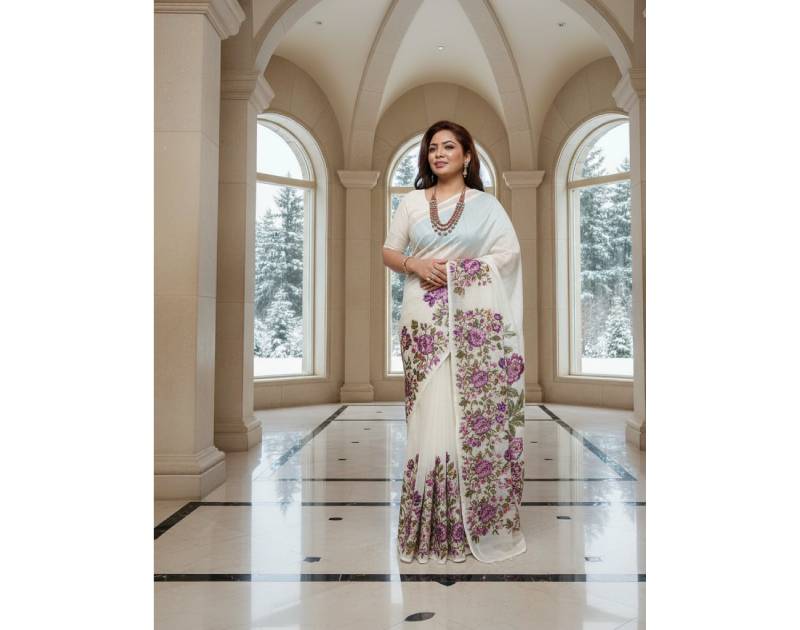 Jamdani Saree with Zardosi & Embroidery Work, Cord Piping Border & Tassel Pallu. Factory Price - Save $95