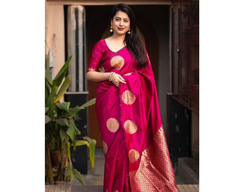 Premium Silk Saree Deep Pink Color – Apsan Screen Print. Factory Price - Save $22