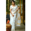 Premium Semi Muslin Saree with Skin & Apsan Print White Color – 14 Hath Length | Matching Blouse Piece Included Save $15
