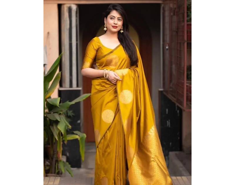 Premium Silk Saree Yellow Color – Apsan Screen Print. Factory Price - Save $22