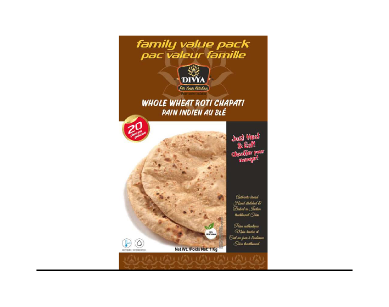 Divya Whole Wheat Roti Chapati Box 25pcs 1kg – Wholesale Price