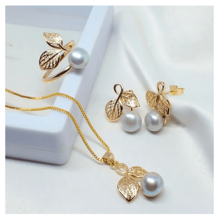 Pearl Ring-Neckless-Earring Ornament Set