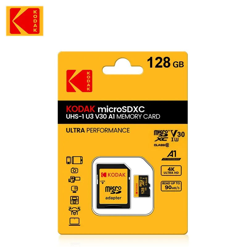 KODAK MicroSD Card – 32GB/64GB/128GB/256GB/512GB, U3 C10, Up to 100MB/s