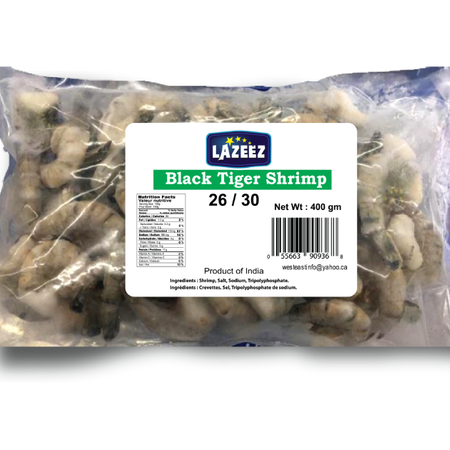 Lazeez Jumbo Black Tiger Shrimp – 26/30pcs (400g)