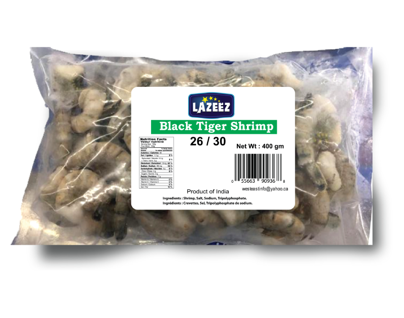 Lazeez Jumbo Black Tiger Shrimp – 26/30pcs (400g)