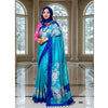 Jamdani, Half Silk, Silk & Semi Muslin Bondi Blue Saree with Applique and Embroidered Floral Border Work. Factory Price - Save $78