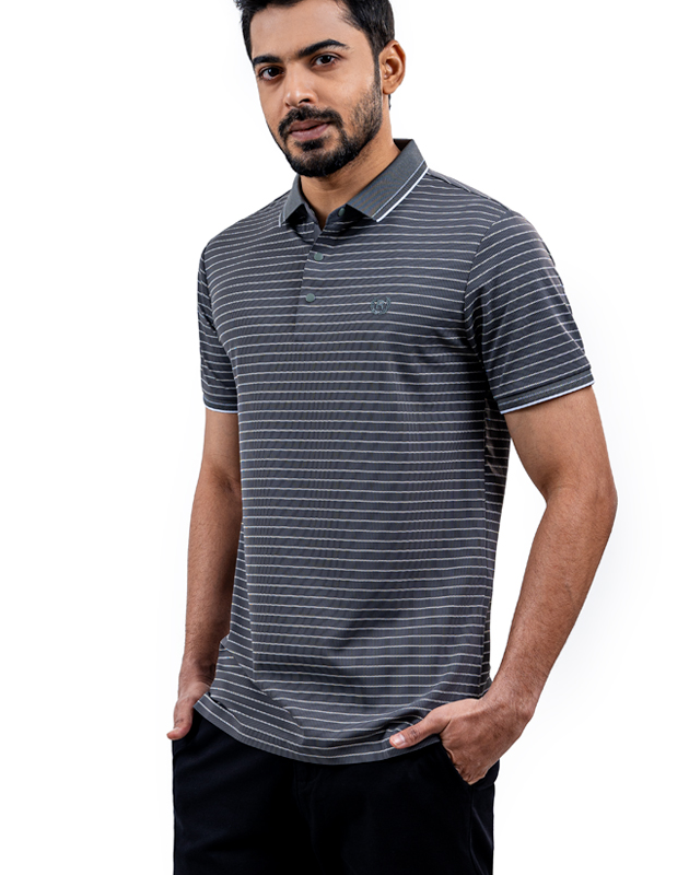Richman Ash Color Stripe Half Sleeve Polo Shirt