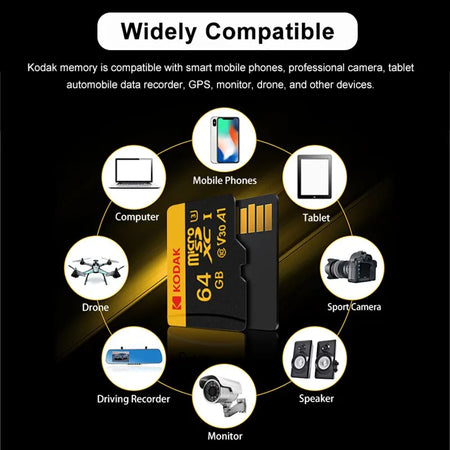 KODAK MicroSD Card – 32GB/64GB/128GB/256GB/512GB, U3 C10, Up to 100MB/s