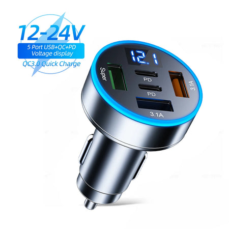 250W 5 Ports Car Charger Fast Charging PD QC3.0 USB C Car Phone Charger Type C Adapter In Car For IPhone