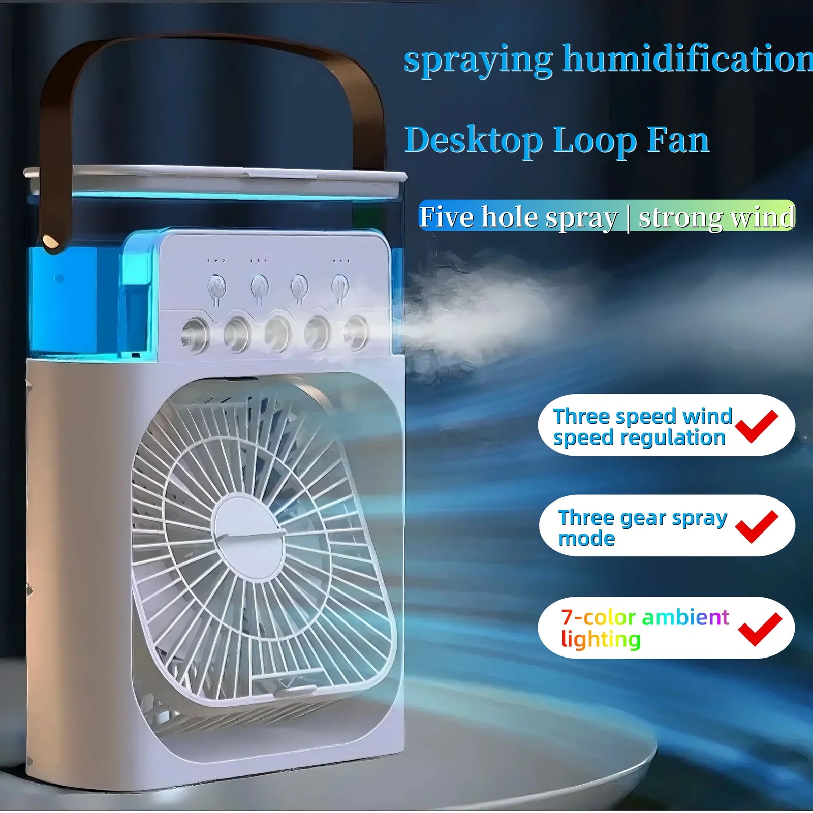 Portable 3-in-1 Air Cooler Fan – Spray Humidifier, LED Night Light, Timer