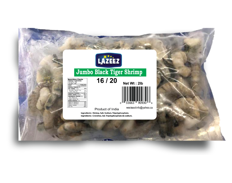 Lazeez Jumbo Black Tiger Shrimp 2LB