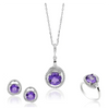 Lavender Stoned Silver Ring-Earring-Neckless Set