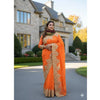 Jamdani, Half Silk, Silk & Semi Muslin Dusty Orange Saree with Applique and Embroidered Floral Border Work. Factory Price - Save $78