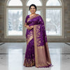 Jamdani, Half Silk, Silk & Semi Muslin Purple Saree with Applique and Embroidered Floral Border Work. Factory Price - Save $78
